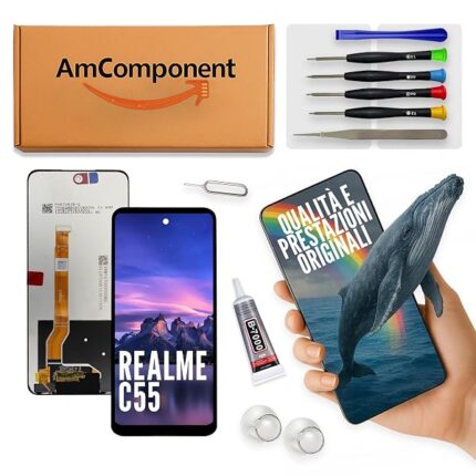 AmComponent - display di ricambio per REALME C55 RMX3710 schermo LCD vetro touch screen | Componente di ricambio con luminosità intensa e risposta al tocco reattiva