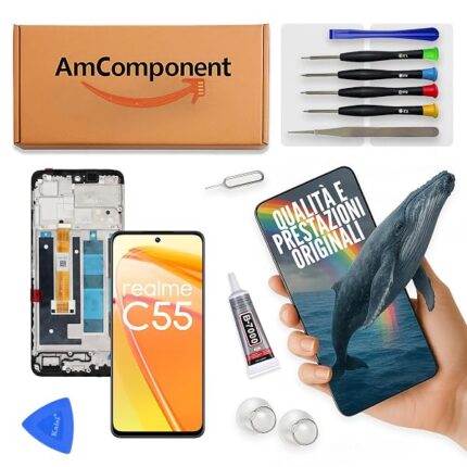 AmComponent - display di ricambio per REALME C55 RMX3710 schermo frame LCD vetro touch screen | Componente di ricambio con luminosità intensa e risposta al tocco reattiva