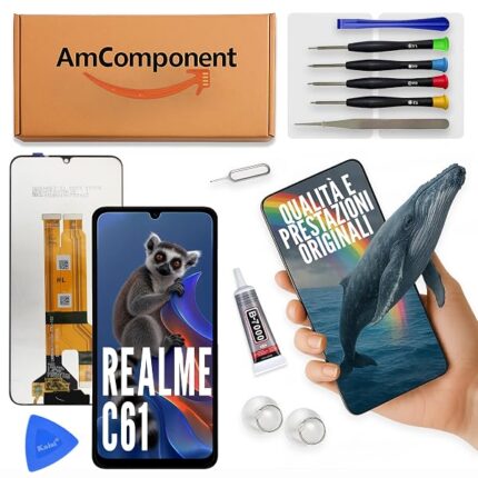 AmComponent - display di ricambio per REALME C61 RMX3933 RMX3939 schermo LCD vetro touch screen | Componente di ricambio con luminosità intensa e risposta al tocco reattiva