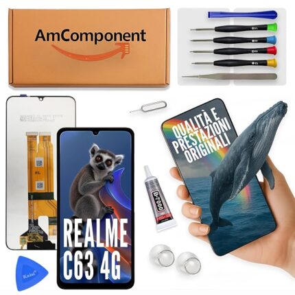 AmComponent - display di ricambio per REALME C63 4G RMX3939 (DIVERSO DAL 5G) schermo LCD vetro touch screen | Componente di ricambio con luminosità intensa e risposta al tocco reattiva