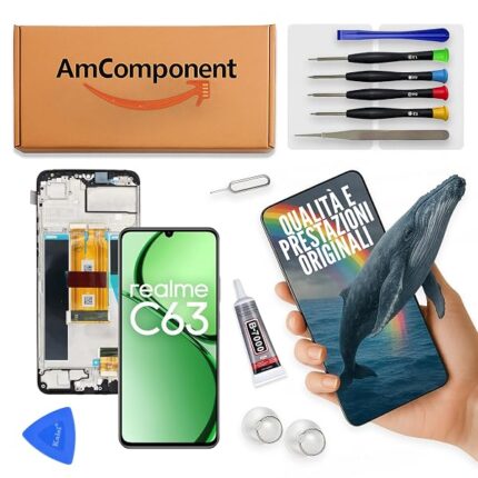AmComponent - display di ricambio per REALME C63 4G schermo frame LCD vetro touch screen | Componente di ricambio con luminosità intensa e risposta al tocco reattiva
