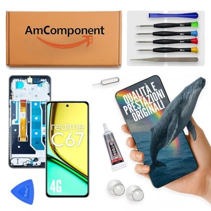 AmComponent - display di ricambio per REALME C67 4G RMX3890 schermo frame nero LCD touch vetro | Componente di ricambio con luminosità intensa e risposta al tocco reattiva