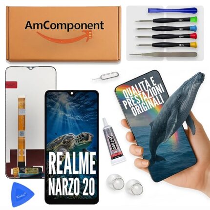 AmComponent - display di ricambio per REALME NARZO 20 RMX2193 schermo vetro LCD + touch screen MONITOR | Componente di ricambio con luminosità intensa e risposta al tocco reattiva