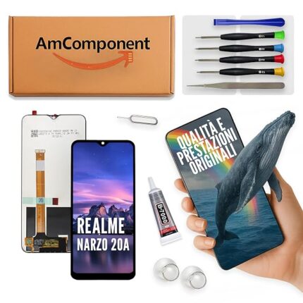 AmComponent - display di ricambio per REALME NARZO 20A RMX2050 schermo vetro LCD + touch screen MONITOR | Componente di ricambio con luminosità intensa e risposta al tocco reattiva