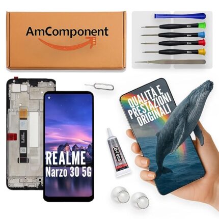 AmComponent - display di ricambio per REALME NARZO 30 5G RMX3242 schermo frame vetro LCD touch screen MONITOR | Componente di ricambio con luminosità intensa e risposta al tocco reattiva