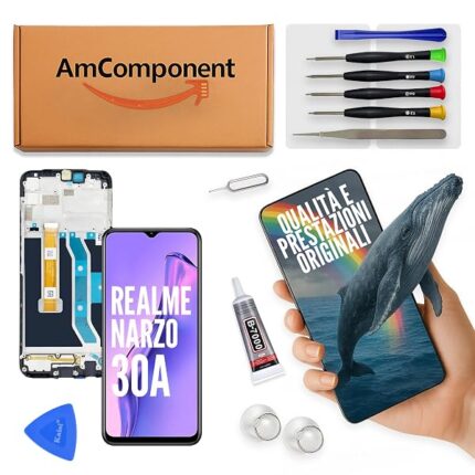 AmComponent - display di ricambio per REALME NARZO 30A RMX3171 schermo frame vetro LCD touch screen MONITOR | Componente di ricambio con luminosità intensa e risposta al tocco reattiva