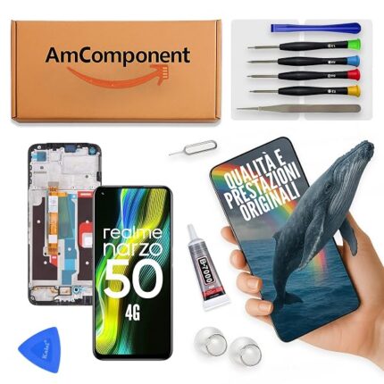 AmComponent - display di ricambio per REALME NARZO 50 4G RMX3286 schermo frame LCD touch vetro | Componente di ricambio con luminosità intensa e risposta al tocco reattiva