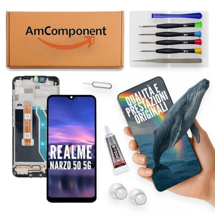 AmComponent - display di ricambio per REALME NARZO 50 5G RMX3571 RMX3572 schermo frame vetro LCD touch screen | Componente di ricambio con luminosità intensa e risposta al tocco reattiva