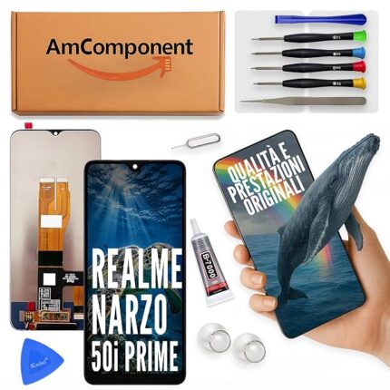 AmComponent - display di ricambio per REALME NARZO 50I PRIME RMX3506 schermo vetro LCD touch | Componente di ricambio con luminosità intensa e risposta al tocco reattiva