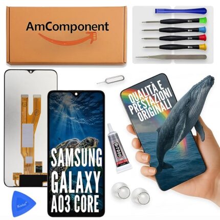 AmComponent - display di ricambio per SAMSUNG A03 CORE SM-A032 schermo LCD touch screen vetro | Componente di ricambio con luminosità intensa e risposta al tocco reattiva