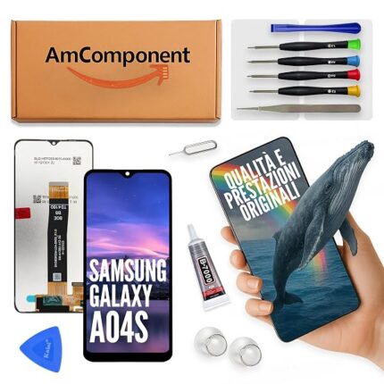 AmComponent - display di ricambio per SAMSUNG A04S SM-A047 schermo LCD vetro touch screen | Componente di ricambio con luminosità intensa e risposta al tocco reattiva