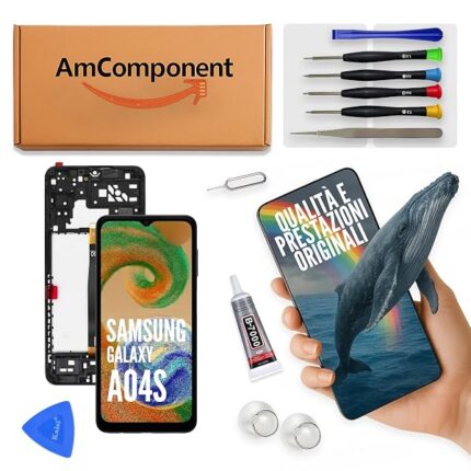 AmComponent - display di ricambio per SAMSUNG A04S SM-A047 schermo frame LCD vetro touch screen | Componente di ricambio con luminosità intensa e risposta al tocco reattiva