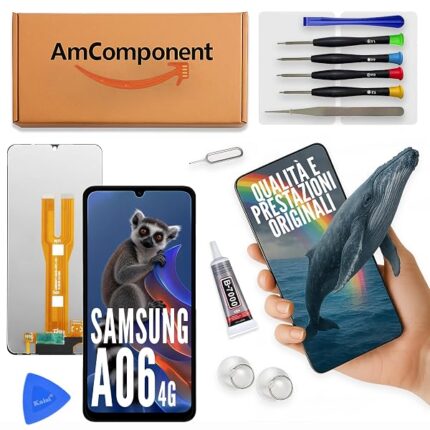 AmComponent - display di ricambio per SAMSUNG A06 SM-A065 schermo LCD vetro touch screen | Componente di ricambio con luminosità intensa e risposta al tocco reattiva