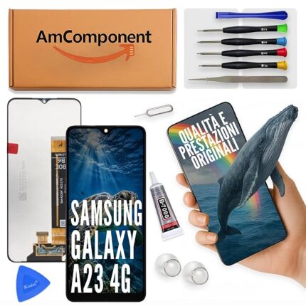 AmComponent - display di ricambio per SAMSUNG A23 4G SM-A235 schermo LCD touch screen vetro | Componente di ricambio con luminosità intensa e risposta al tocco reattiva