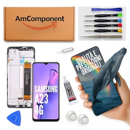 AmComponent - display di ricambio per SAMSUNG A23 4G SM-A235 schermo frame LCD touch vetro | Componente di ricambio con luminosità intensa e risposta al tocco reattiva