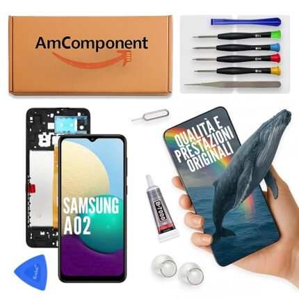 AmComponent - display di ricambio per SAMSUNG GALAXY A02 SM-A022 schermo frame LCD + vetro touch screen | Componente di ricambio con luminosità intensa e risposta al tocco reattiva