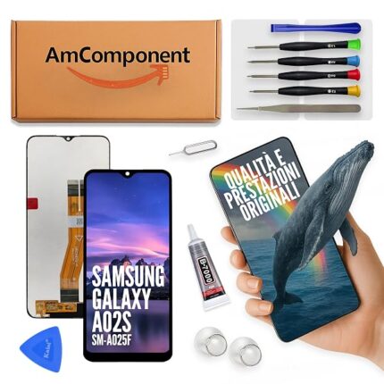AmComponent - display di ricambio per SAMSUNG GALAXY A02S SM-A025F A025F schermo LCD touch screen vetro | Componente di ricambio con luminosità intensa e risposta al tocco reattiva