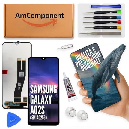 AmComponent - display di ricambio per SAMSUNG GALAXY A02S SM-A025G schermo LCD + vetro touch screen | Componente di ricambio con luminosità intensa e risposta al tocco reattiva