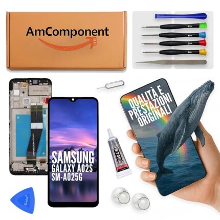 AmComponent - display di ricambio per SAMSUNG GALAXY A02S SM-A025G schermo LCD + vetro touch screen + frame | Componente di ricambio con luminosità intensa e risposta al tocco reattiva