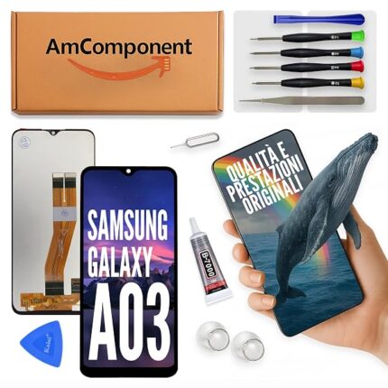 AmComponent - display di ricambio per SAMSUNG GALAXY A03 SM-A035G A035 schermo LCD + vetro touch screen | Componente di ricambio con luminosità intensa e risposta al tocco reattiva