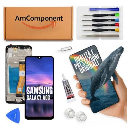 AmComponent - display di ricambio per SAMSUNG GALAXY A03 SM-A035G schermo LCD + vetro touch screen + frame | Componente di ricambio con luminosità intensa e risposta al tocco reattiva