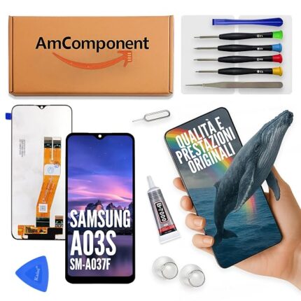 AmComponent - display di ricambio per SAMSUNG GALAXY A03S SM-A037F schermo LCD + vetro touch | Componente di ricambio con luminosità intensa e risposta al tocco reattiva