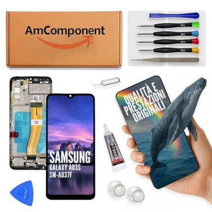 AmComponent - display di ricambio per SAMSUNG GALAXY A03S SM-A037F vetro LCD schermo frame | Componente di ricambio con luminosità intensa e risposta al tocco reattiva