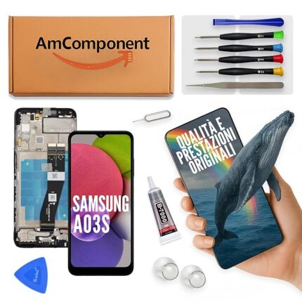 AmComponent - display di ricambio per SAMSUNG GALAXY A03S SM-A037G schermo + frame LCD vetro touch screen | Componente di ricambio con luminosità intensa e risposta al tocco reattiva