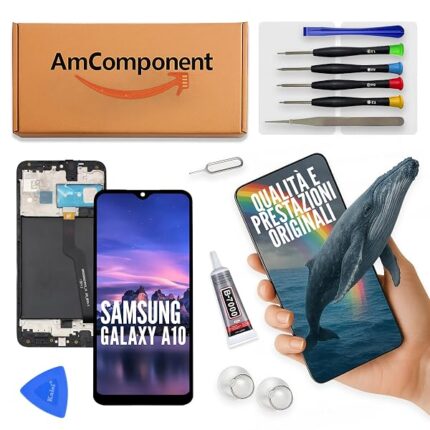 AmComponent - display di ricambio per SAMSUNG GALAXY A10 SM-A105 schermo LCD + vetro touch screen + frame | Componente di ricambio con luminosità intensa e risposta al tocco reattiva