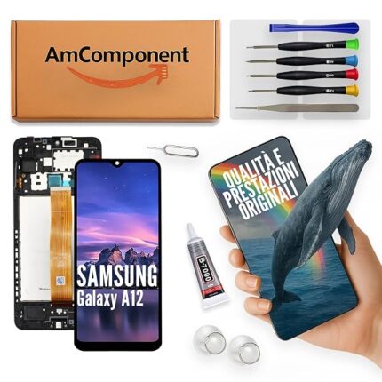 AmComponent - display di ricambio per SAMSUNG GALAXY A12 SM-A125 schermo LCD + vetro touch screen + frame | Componente di ricambio con luminosità intensa e risposta al tocco reattiva