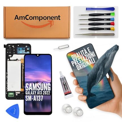 AmComponent - display di ricambio per SAMSUNG GALAXY A13 2022 SM-A137 schermo LCD + vetro touch screen + frame | Componente di ricambio con luminosità intensa e risposta al tocco reattiva