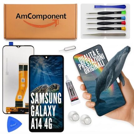 AmComponent - display di ricambio per SAMSUNG GALAXY A14 4G SM-A145 schermo LCD vetro touch | Componente di ricambio con luminosità intensa e risposta al tocco reattiva