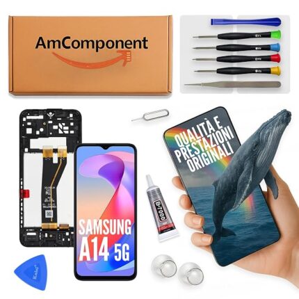 AmComponent - display di ricambio per SAMSUNG GALAXY A14 5G SM-A146 schermo frame LCD vetro | Componente di ricambio con luminosità intensa e risposta al tocco reattiva