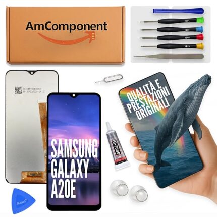 AmComponent - display di ricambio per SAMSUNG GALAXY A20E SM-A202 LCD schermo touch vetro | Componente di ricambio con luminosità intensa e risposta al tocco reattiva
