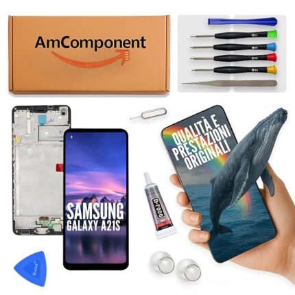 AmComponent - display di ricambio per SAMSUNG GALAXY A21S SM-A217 schermo LCD touch frame | Componente di ricambio con luminosità intensa e risposta al tocco reattiva