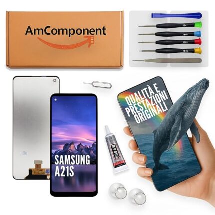 AmComponent - display di ricambio per SAMSUNG GALAXY A21S SM-A217 schermo LCD touch vetro | Componente di ricambio con luminosità intensa e risposta al tocco reattiva