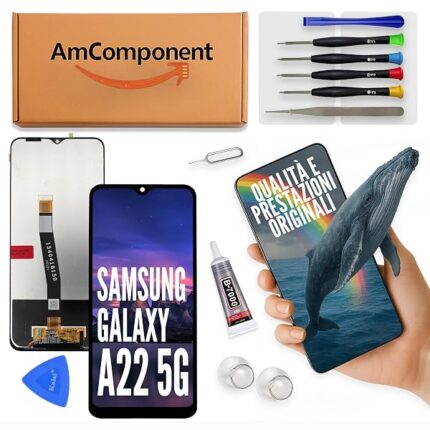 AmComponent - display di ricambio per SAMSUNG GALAXY A22 5G SM-A226 schermo LCD + vetro touch screen | Componente di ricambio con luminosità intensa e risposta al tocco reattiva