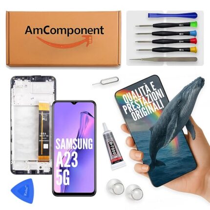 AmComponent - display di ricambio per SAMSUNG GALAXY A23 5G SM-A236 schermo + frame LCD vetro | Componente di ricambio con luminosità intensa e risposta al tocco reattiva