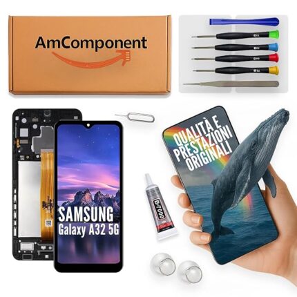 AmComponent - display di ricambio per SAMSUNG GALAXY A32 5G SM-A326 schermo LCD + vetro touch screen + frame | Componente di ricambio con luminosità intensa e risposta al tocco reattiva
