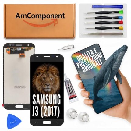 AmComponent - display di ricambio per SAMSUNG GALAXY J3 2017 SM-J330 schermo OLED + vetro touch screen nero | Componente di ricambio con luminosità intensa e risposta al tocco reattiva