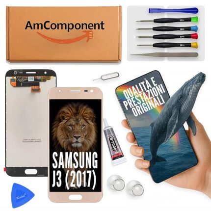 AmComponent - display di ricambio per SAMSUNG GALAXY J3 2017 SM-J330 schermo OLED vetro touch screen oro gold | Componente di ricambio con luminosità intensa e risposta al tocco reattiva