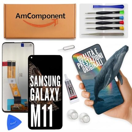 AmComponent - display di ricambio per SAMSUNG GALAXY M11 SM-M115 schermo LCD vetro touch screen | Componente di ricambio con luminosità intensa e risposta al tocco reattiva