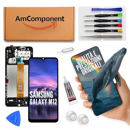 AmComponent - display di ricambio per SAMSUNG GALAXY M12 SM-M127 M127 LCD frame schermo vetro | Componente di ricambio con luminosità intensa e risposta al tocco reattiva