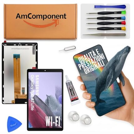 AmComponent - display di ricambio per SAMSUNG GALAXY TAB A7 LITE WIFI SM-T220 schermo LCD vetro | Componente di ricambio con luminosità intensa e risposta al tocco reattiva