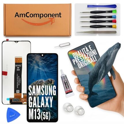 AmComponent - display di ricambio per SAMSUNG M13 5G SM-M136 schermo LCD vetro touch screen | Componente di ricambio con luminosità intensa e risposta al tocco reattiva