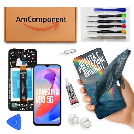 AmComponent - display di ricambio per SAMSUNG M13 5G SM-M136 schermo frame LCD vetro touch | Componente di ricambio con luminosità intensa e risposta al tocco reattiva