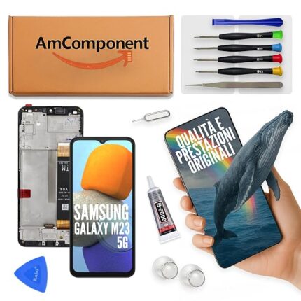 AmComponent - display di ricambio per SAMSUNG M23 5G SM-M236 schermo frame LCD vetro touch | Componente di ricambio con luminosità intensa e risposta al tocco reattiva