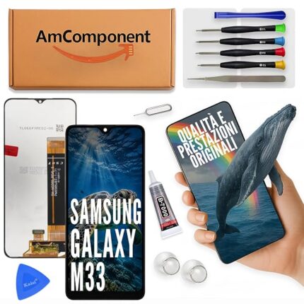 AmComponent - display di ricambio per SAMSUNG M33 SM-M336 schermo LCD touch screen vetro | Componente di ricambio con luminosità intensa e risposta al tocco reattiva