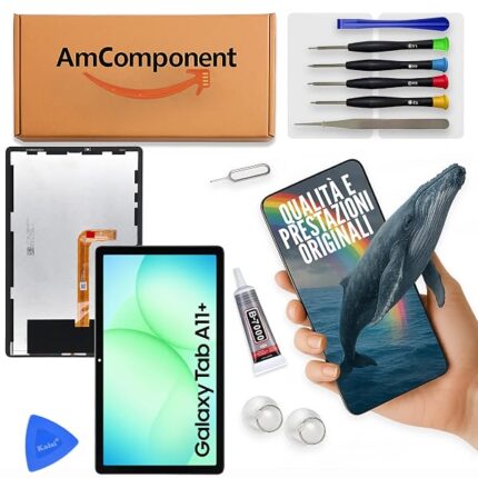 AmComponent - display di ricambio per SAMSUNG TAB A11 + PLUS SM-X230 SM-X236 SM-X236B LCD vetro schermo schermo touch | Componente di ricambio con luminosità intensa e risposta al tocco reattiva
