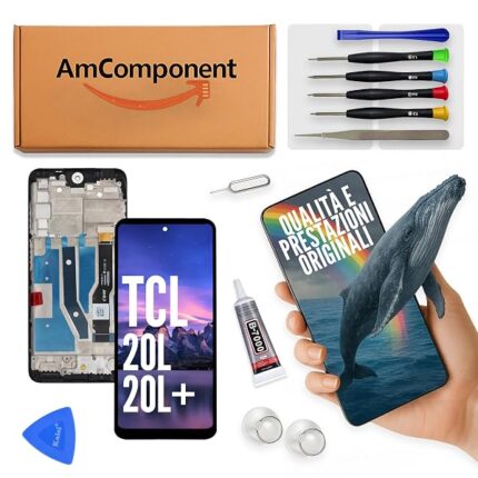 AmComponent - display di ricambio per TCL 20L / 20L+ PLUS T774H T775 T775 schermo LCD touch screen vetro frame | Componente di ricambio con luminosità intensa e risposta al tocco reattiva